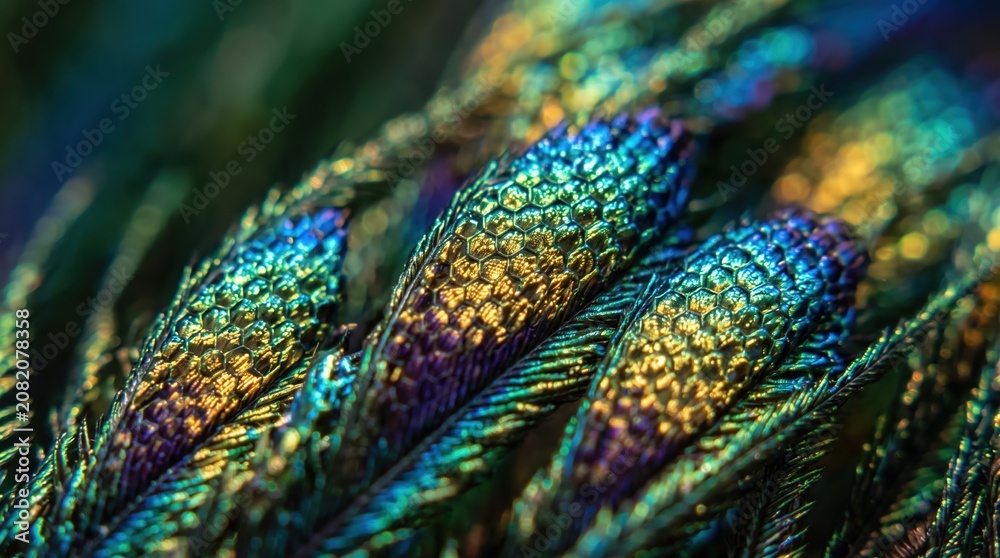 Obraz premium Vibrant Macro Shot of Iridescent Feather Detail
