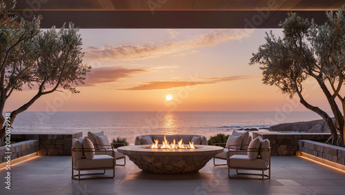 Luxury Terrace with Fire Pit and Ocean Sunset View