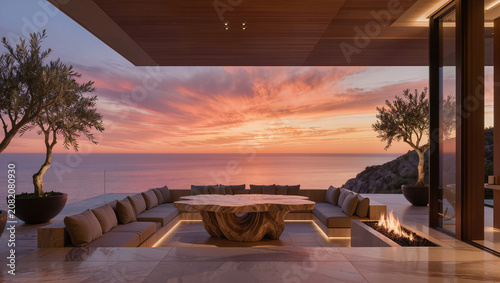 Luxury Terrace with Ocean View at Sunset - Modern Outdoor Living Space