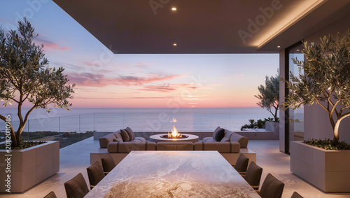Luxury Terrace with Ocean View at Sunset - Modern Outdoor Living Space