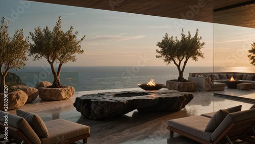 Luxury Terrace with Ocean View at Sunset
