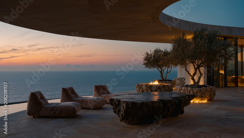 Luxury Terrace with Ocean View at Sunset