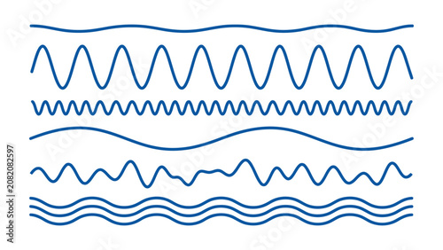 Set of abstract blue wave line patterns and sound signals