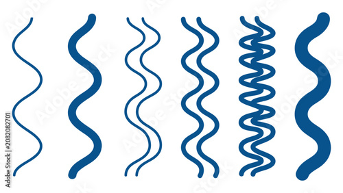 Set of blue wavy lines and abstract shapes
