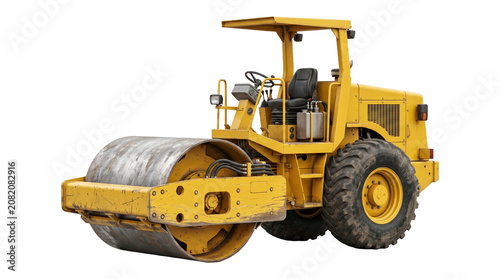 Fotografie Road roller with large front drum for compacting soil and asphalt on construction site