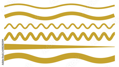 Set of golden wavy and zigzag lines for graphic design