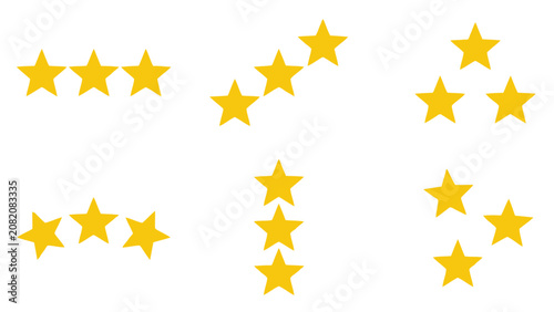 Set of yellow star shapes arranged in different patterns