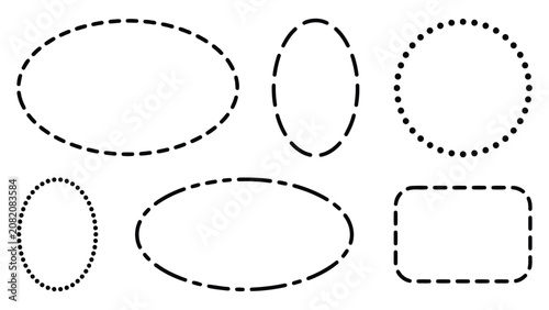 Set of black dashed and dotted frames and geometric shapes