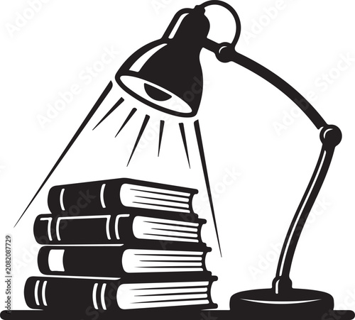 Focused Reading Workspace with Desk Light and Book Collection Vector Design