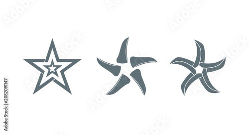 Three distinct star shapes in gray tones.