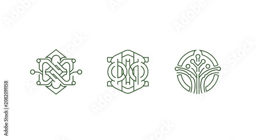 Elegant Monogram Logos with Intricate Line Art Designs.