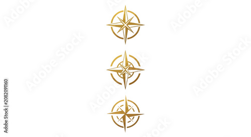 Three Golden Compass Rose Symbols in a Vertical Line.