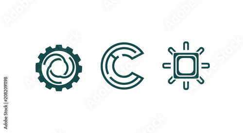 Three distinct industrial and technology icons set.