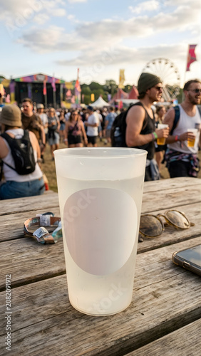 Holding a plastic cup at an outdoor music festival during a sunny day