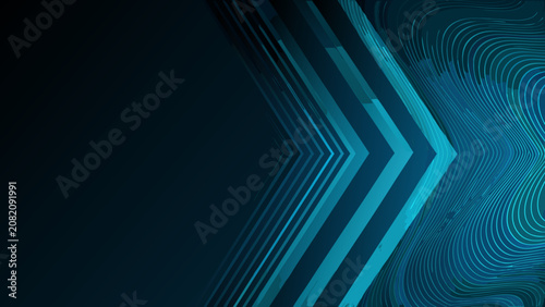 Obraz na plátně Parallel lines and curved shapes vector illustration with a dark teal and navy c
