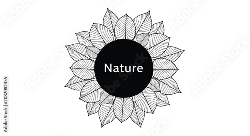Nature theme circular design with black center and detailed leaf wreath border for organic and eco friendly branding.