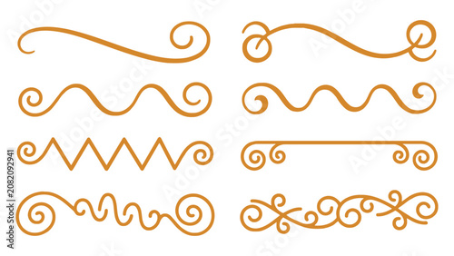 Set of orange swirl decorative dividers and flourish lines