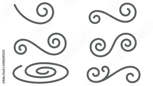 Set of black hand drawn swirl and spiral design elements