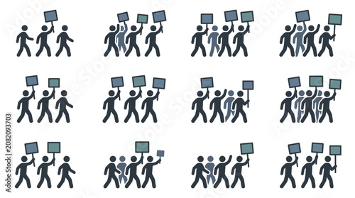 Tableau sur toile Protestors with Signs, Marching Crowd, Demonstration, Activism, Social Movement,