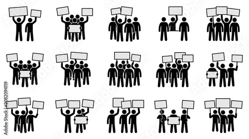 Protest Crowd with Signs - Stick Figure Activists Rallying for Change