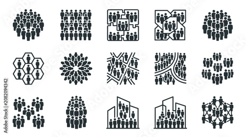 Diverse Group Icons: People, Community, Network, Teamwork, Organization, Abstract Concepts