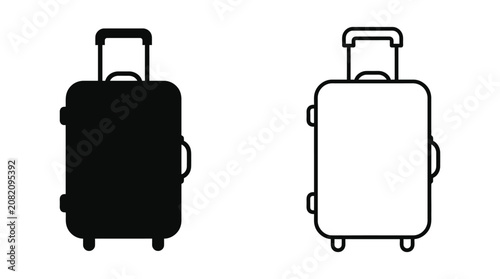 Foto Rolling Suitcase Silhouette On White Background Two Versions