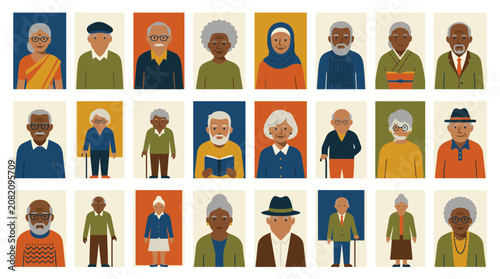 Grid of senior citizen portraits showing diverse elderly individuals.
