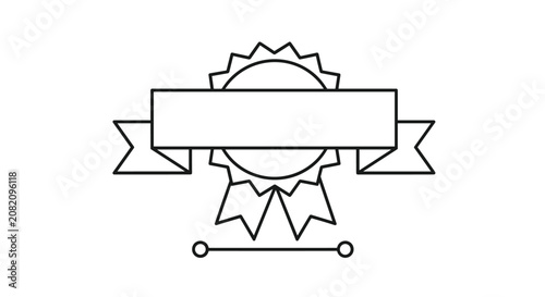 Simple line art badge outline with a central circle and multiple ribbon banners for creating custom rewards and promotional award icons.