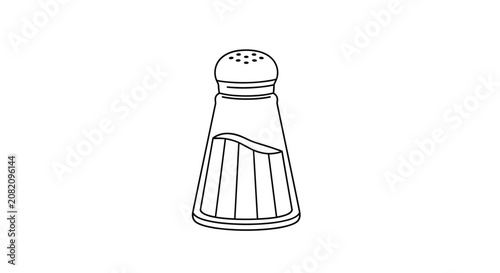 Minimalist outline drawing of a glass salt shaker with a metal top and a wavy internal line representing the salt level for kitchen icons.