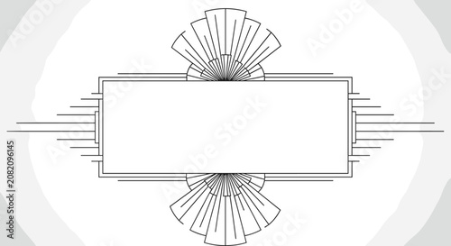 Elegant art deco rectangular frame with fan like ornamental details at the top and bottom for vintage style posters and invitation cards.