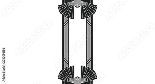Vertical art deco border design featuring black fan shapes and geometric patterns for elegant vintage inspired stationery and invitations.