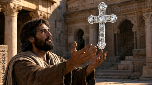 Bearded Man Presenting a Floating Diamond Cross