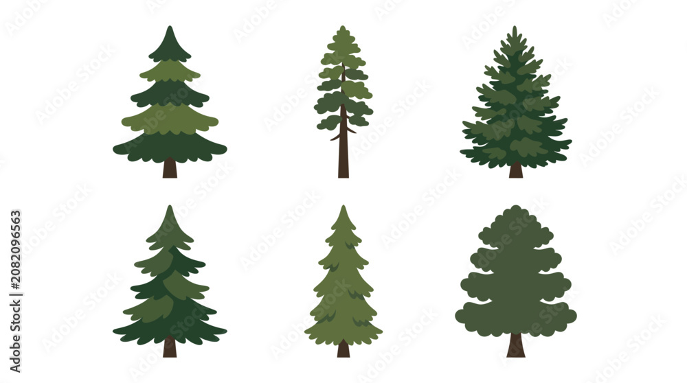 Fototapeta premium Collection of coniferous tree icons