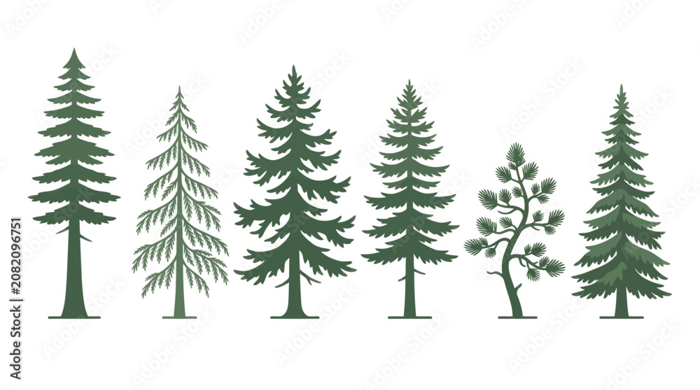 Obraz premium Collection of evergreen tree silhouettes
