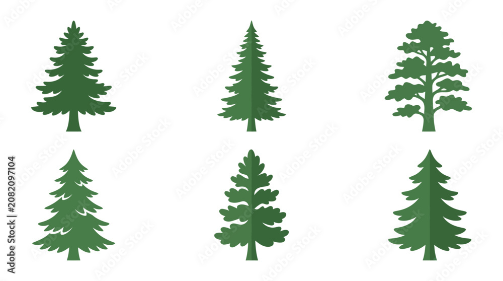 Obraz premium Green pine tree icons set