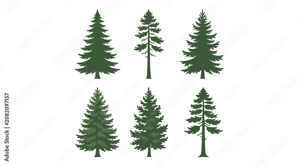 Obraz premium Green pine tree silhouettes collection