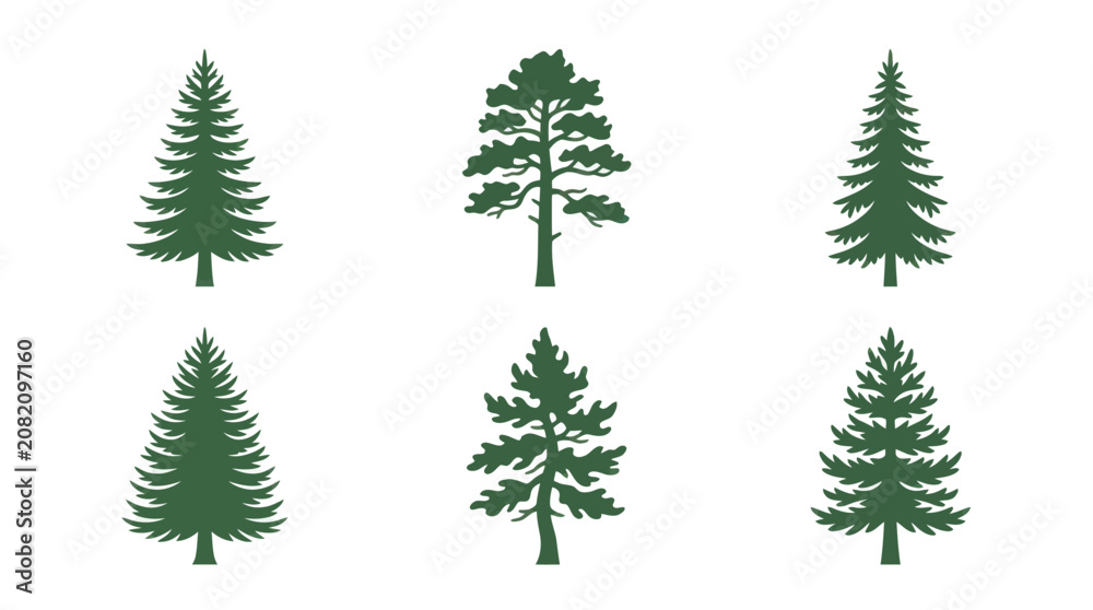 Obraz premium Green pine tree silhouettes collection