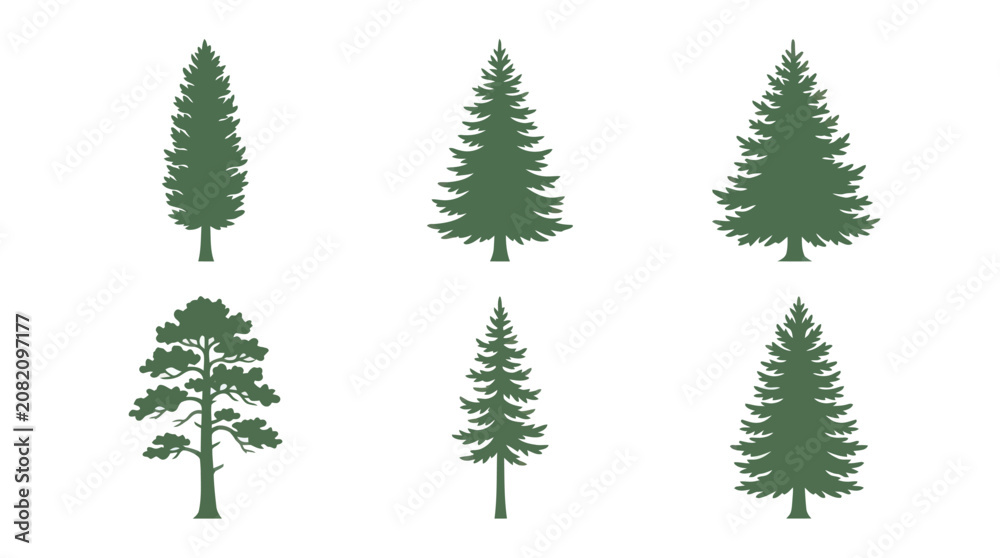 Obraz premium Green pine tree silhouettes set
