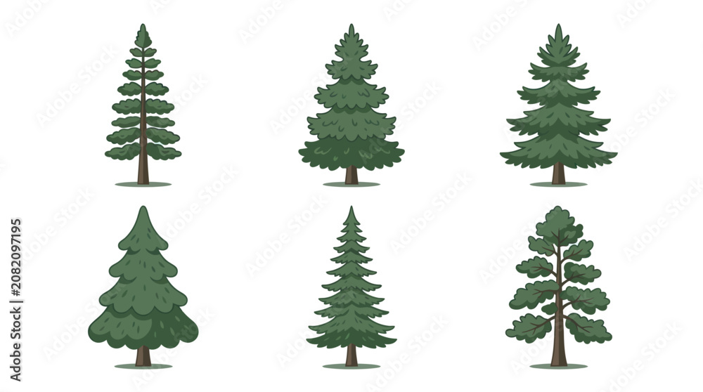 Obraz premium Collection of stylized evergreen trees