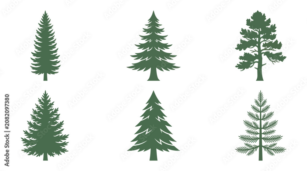 Obraz premium Coniferous tree silhouettes collection