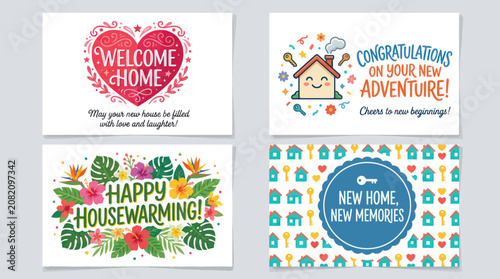 Cuadro en lienzo Greeting cards collection for home celebration