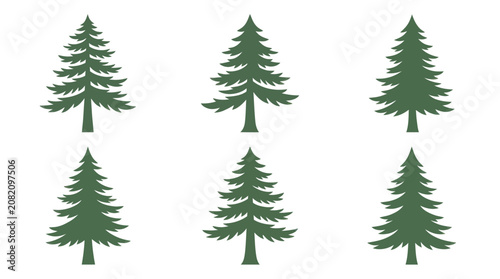 Evergreen tree collection isolated on white