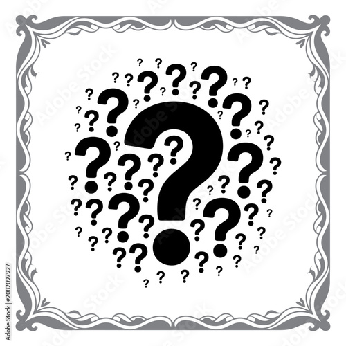 Black Question Mark Symbols with Decorative Ornamentation Border Illustration