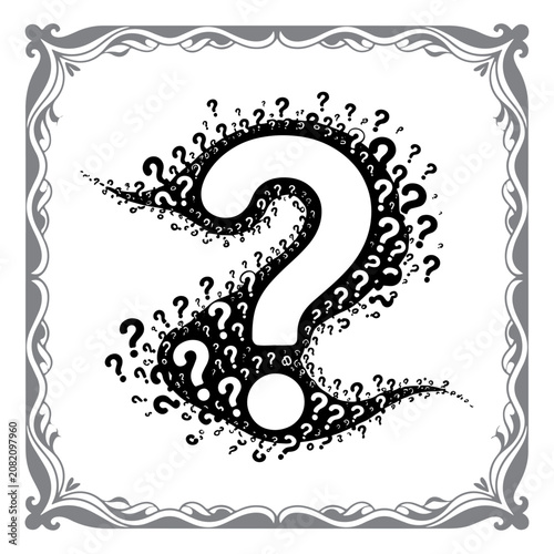 Black Question Mark Symbols with Decorative Ornamentation Border Illustration