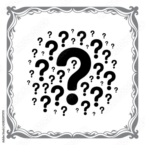 Black Question Mark Symbols with Decorative Ornamentation Border Illustration