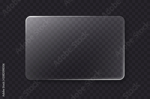 Glass liquid morphism frame or plastic business card isolated on transparent background. Vector blank rounded rectangle button for web. Glassmorphism element with frosted blur effect