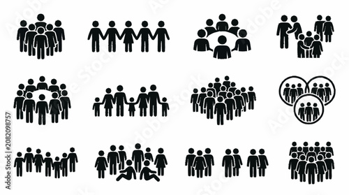 Crowd Icons Collection: Diverse Group Silhouettes Representing People, Community & Society
