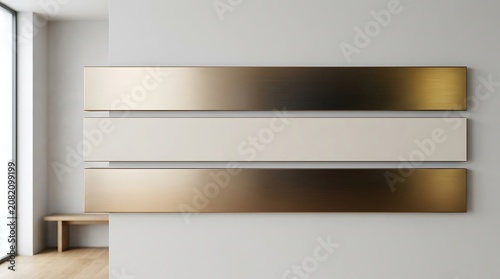 Three horizontal metal panels on a modern interior wall illustration