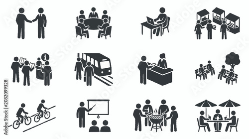 Fotografie Diverse Business and Lifestyle Icons: People Activities, Meetings, and Commerce