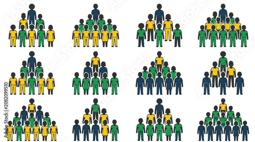 Diverse Group of People Icons in Team Formations - Business and Community Concepts